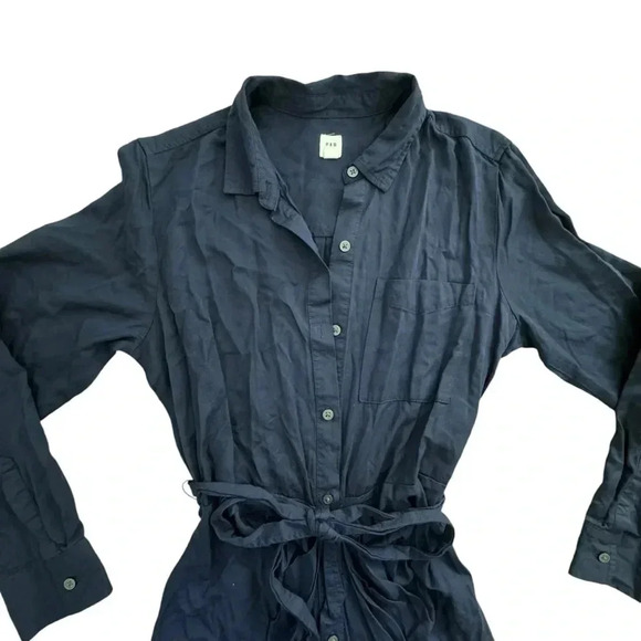 Gap Navy Blue Button Down Dress with Tie Waist Long Sleeve Small Knee Length - Picture 5 of 13